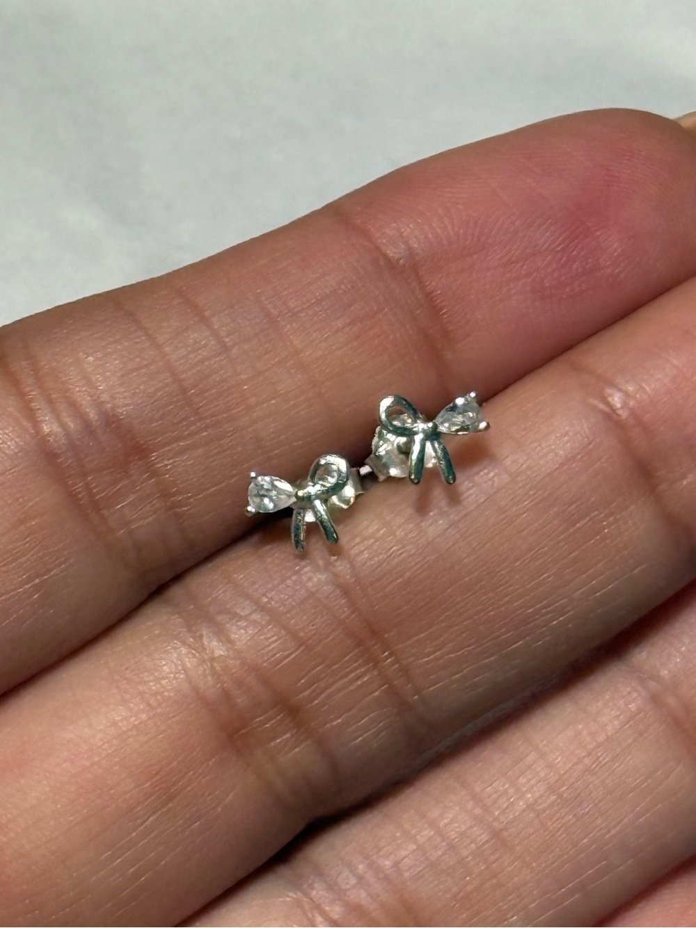 Tiny Sterling Silver Crystal Bow Stud Earrings